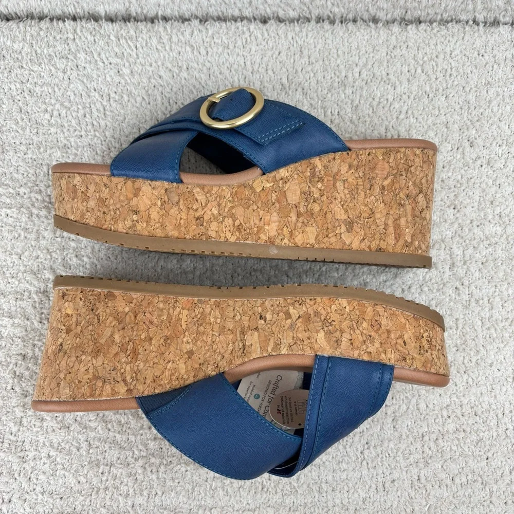 Baretraps Sandals Womens 9M Blue Sydney‎ Cork Slip On Buckle Detail Honeycomb